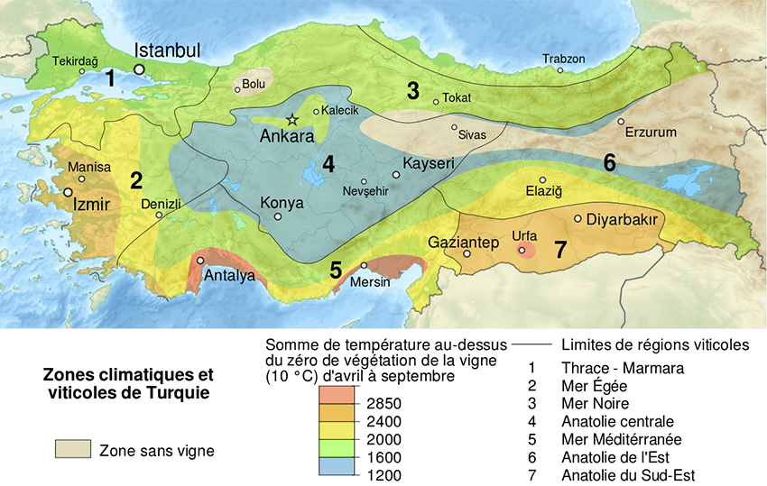 carte des régions viticoles Turquie 